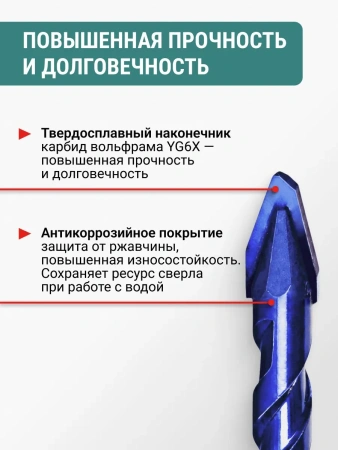 Сверло универсальное 10мм твердосплавное эксцентриковое VIRA 555410; УТ-00000465